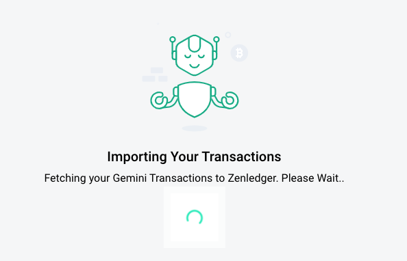Screenshot of the screen displayed while your transactions import to ZenLedger