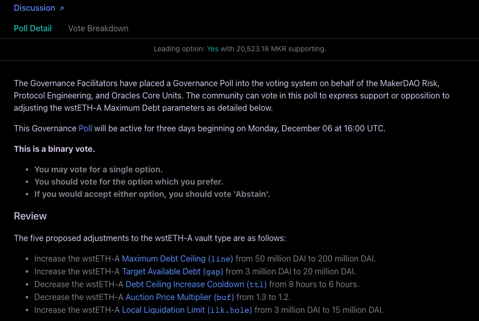 Screenshot of a proposed change at MakerDAO